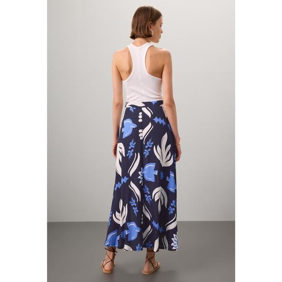 FIFTEEN TWENTY Blue Black Abstract Floral Print Side Slit Lexi Skirt Size XL - Picture 2 of 13